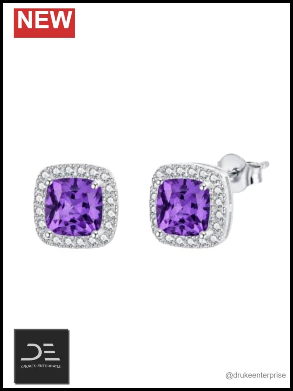 925 Sterling Silver Cushion Cut Halo Stud Earrings 1.5 CT Birthstone